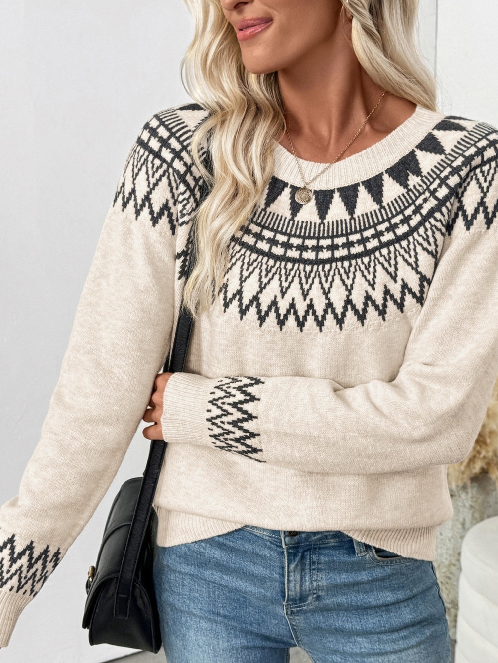 💖Hello Gorgeous! Nordic Fair Isle Pattern Round Neck Sweater - Apricot